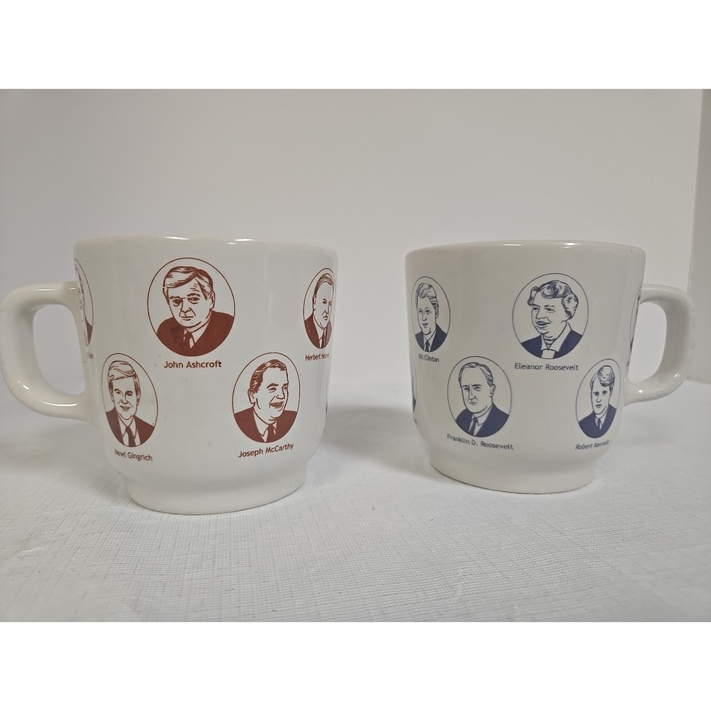 Fishs Eddy Jess Mazur Famous Democrats Republicans Political Diner Mugs Set of 2